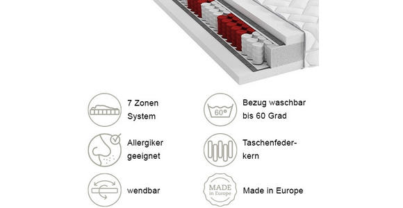 TASCHENFEDERKERNMATRATZE 100/200 cm Höhe ca. 24 cm  - Weiß, Basics, Textil (100/200cm) - Xora