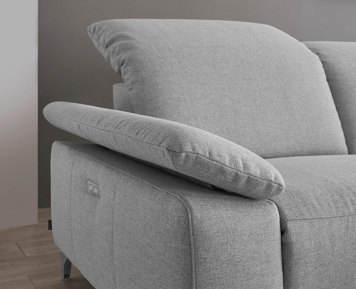 WOHNLANDSCHAFT Hellgrau Flachgewebe  - Chromfarben/Hellgrau, Design, Textil/Metall (280/180cm) - Musterring