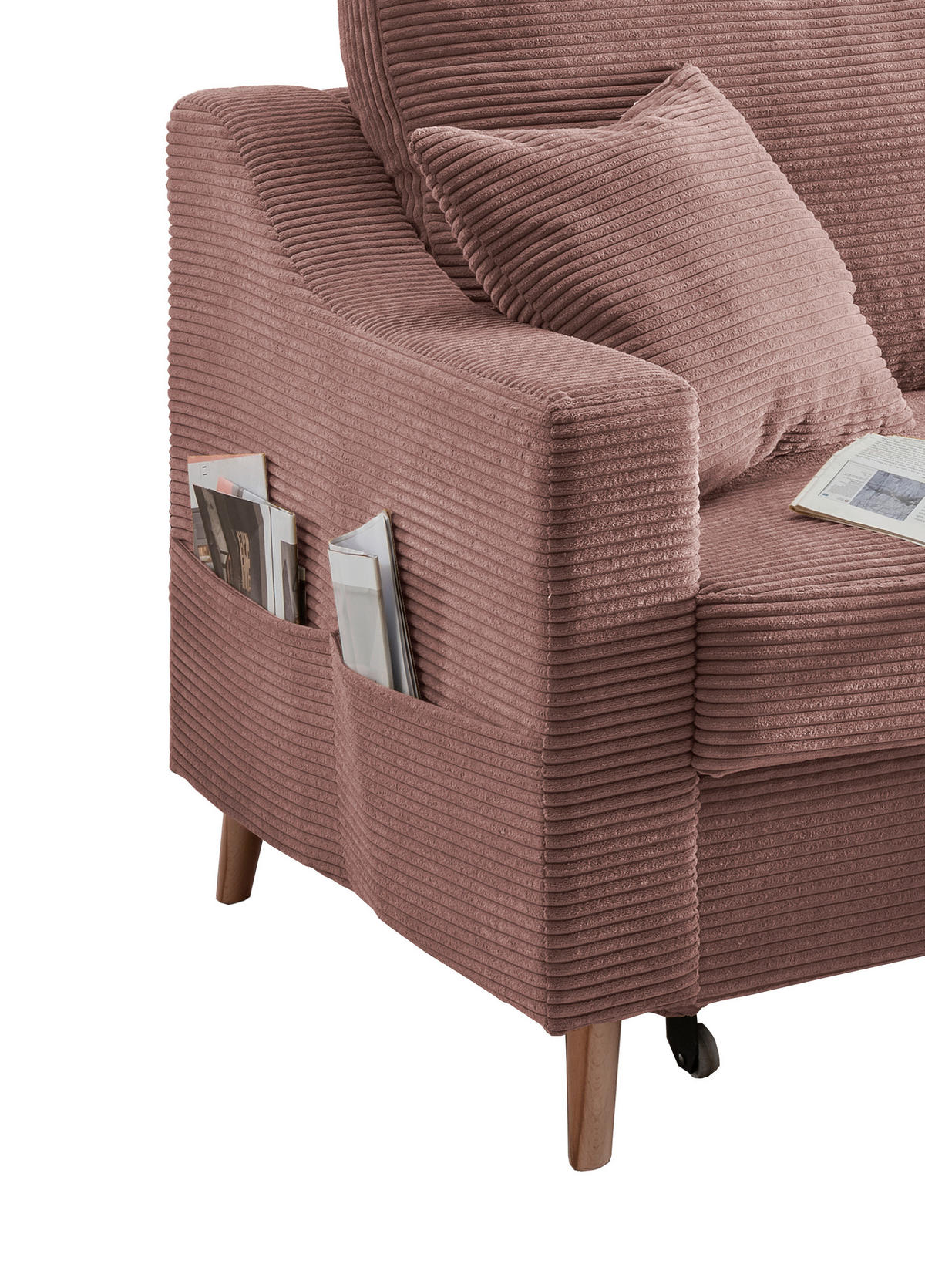 ECKSOFA in Cord Rosa  - Naturfarben/Rosa, Design, Holz/Textil (228/150cm) - P & B