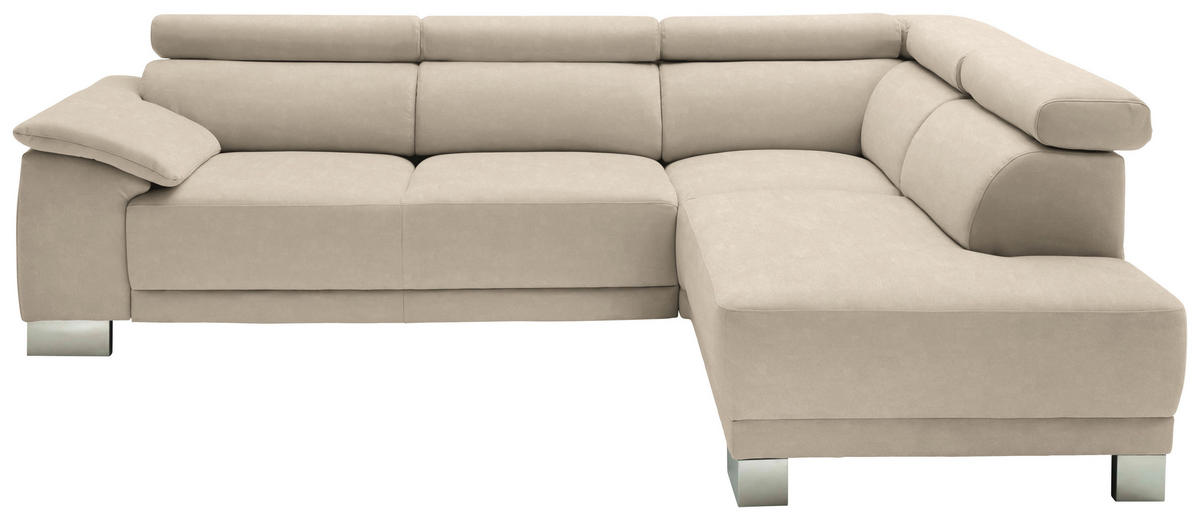 ECKSOFA in Mikrofaser Taupe  270/205 cm  - Taupe/Chromfarben, Design, Holz/Textil (270/205cm) - Pure Home Lifestyle