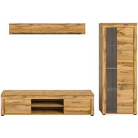 WOHNWAND 3-teilig  in Eiche Wotan  235/159/35 cm  - Eiche Wotan/Silberfarben, Design, Glas/Holzwerkstoff (235/159/35cm) - MID.YOU