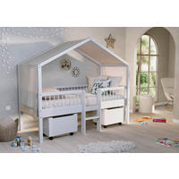 HAUSBETT Absturzsicherung, Leiter, Rollrost, Bettschublade 90/200 cm  - Naturfarben/Weiß, MODERN, Holz (90/200cm) - MID.YOU