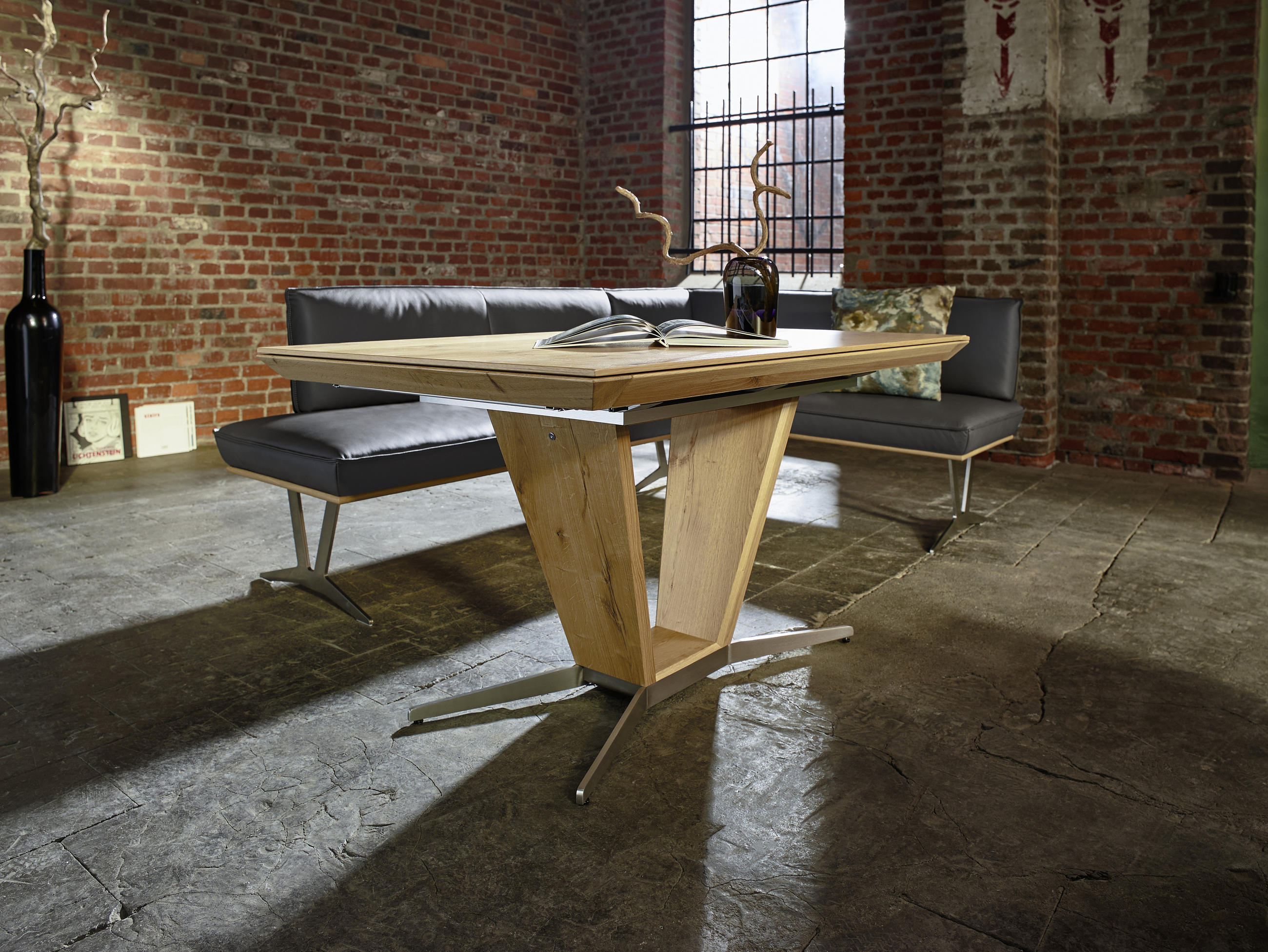ESSTISCH in Holz, Metall 140/90/76 cm - Eichefarben/Naturfarben, Design, Holz/Metall (140/90/76cm) - Ambiente