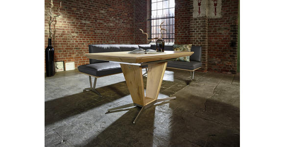 ECKBANK 237/162 cm in Schlammfarben, Eichefarben, Nickelfarben - Edelstahlfarben/Schlammfarben, Design, Leder/Holz (237/162cm) - Ambiente
