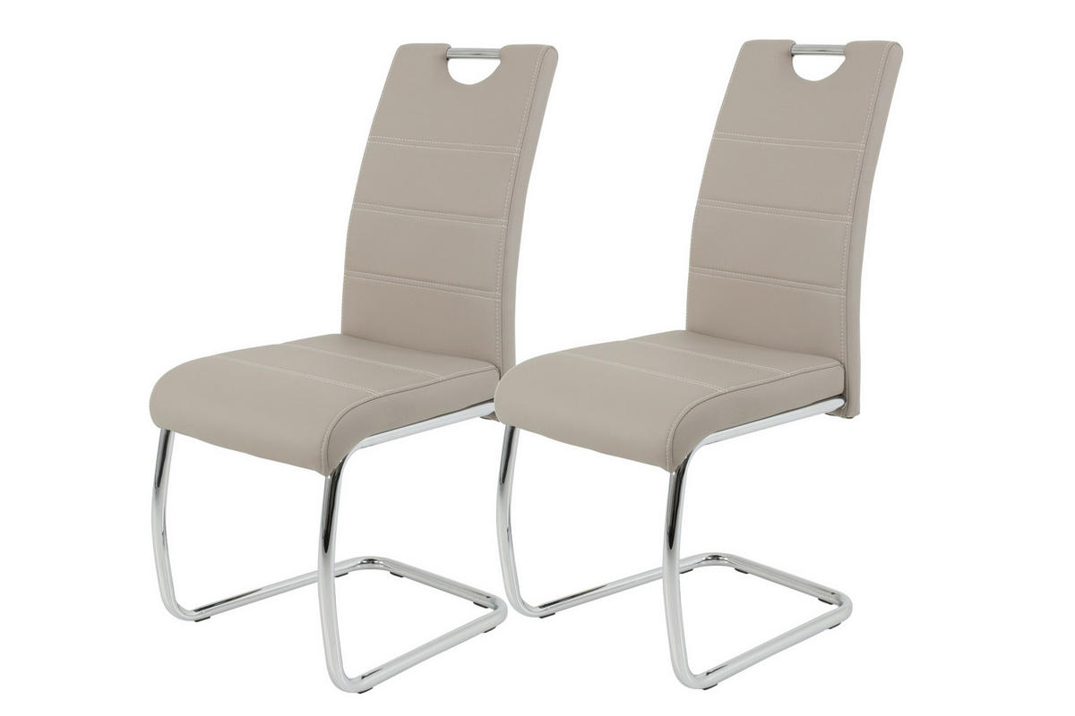 SCHWINGSTUHL-SET 2 Stück  in Stahl Lederlook  - Chromfarben/Hellbraun, MODERN, Textil/Metall (43/98/59cm) - MID.YOU