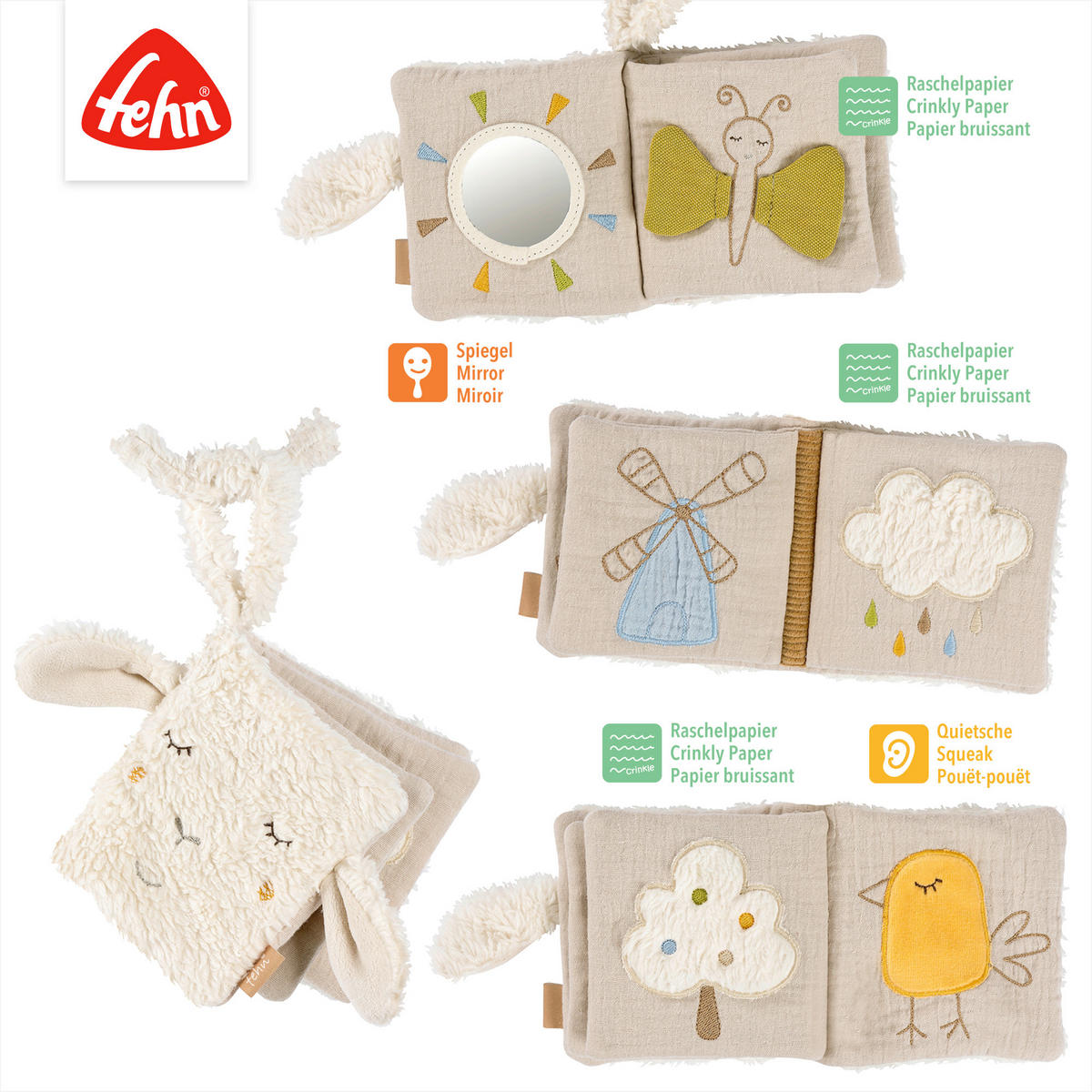 STOFFBUCH Schaf, Hase & Bär  - Creme, Basics, Textil (11/11/5cm) - Fehn