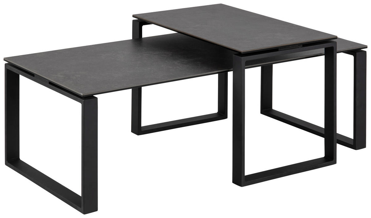COUCHTISCHSET in Metall, Glas 115/55/45 cm  - Schwarz, Trend, Glas/Metall (115/55/45cm) - MID.YOU