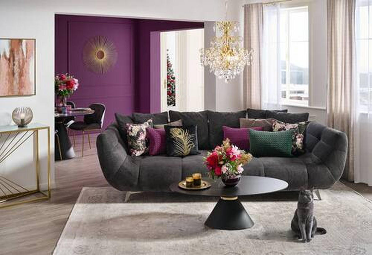 XXXL SOFA tekstil  crna    - siva/boje oplemenjenog čelika, Design, tekstil/metal (300/79/133cm) - Hom`in