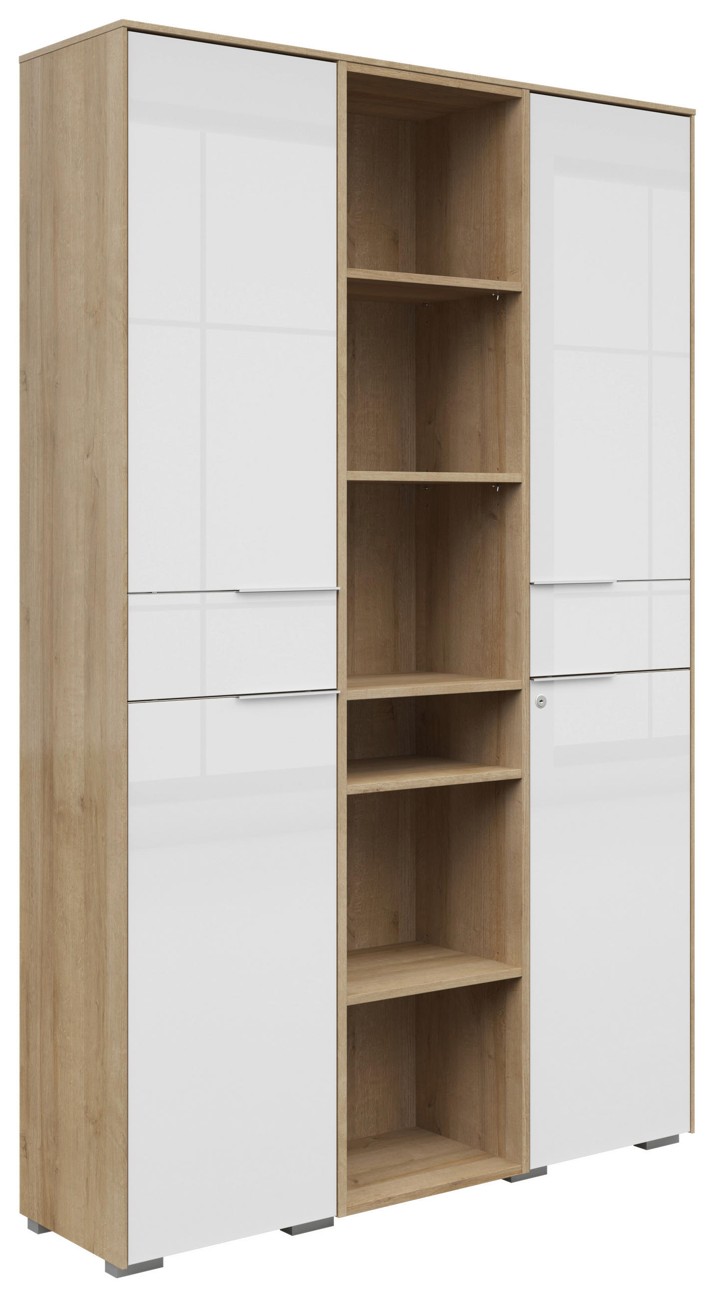 SKŘÍŇ, bílá, barvy dubu, 122/199/37 cm - bílá/barvy dubu, Konvenční, kompozitní dřevo/sklo (122/199/37cm) - Voleo