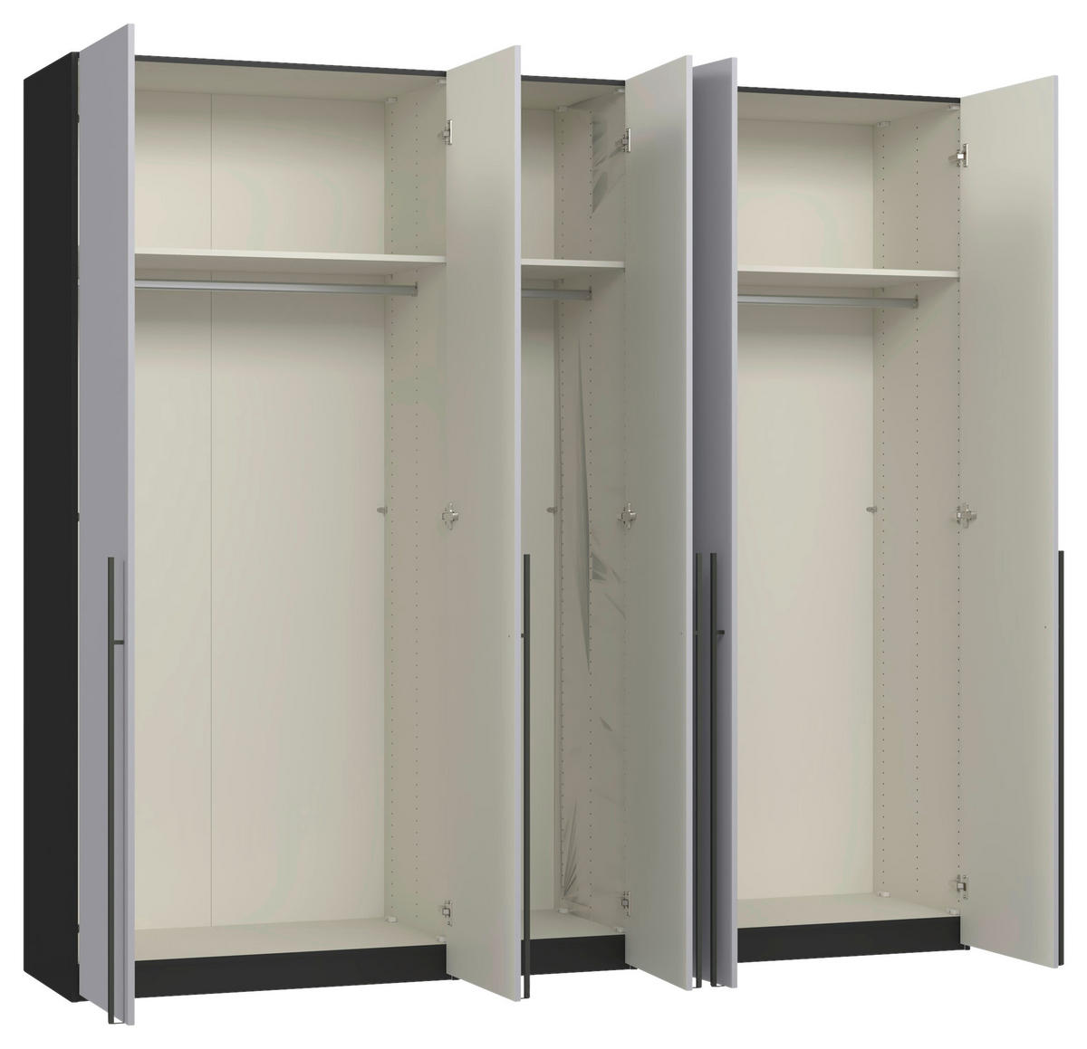 DREHTÜRENSCHRANK 253/236/59 cm,  in Schwarz, Hellgrau, 5-türig  - Titanfarben/Hellgrau, Design, Glas/Holzwerkstoff (253/236/59cm) - Jutzler