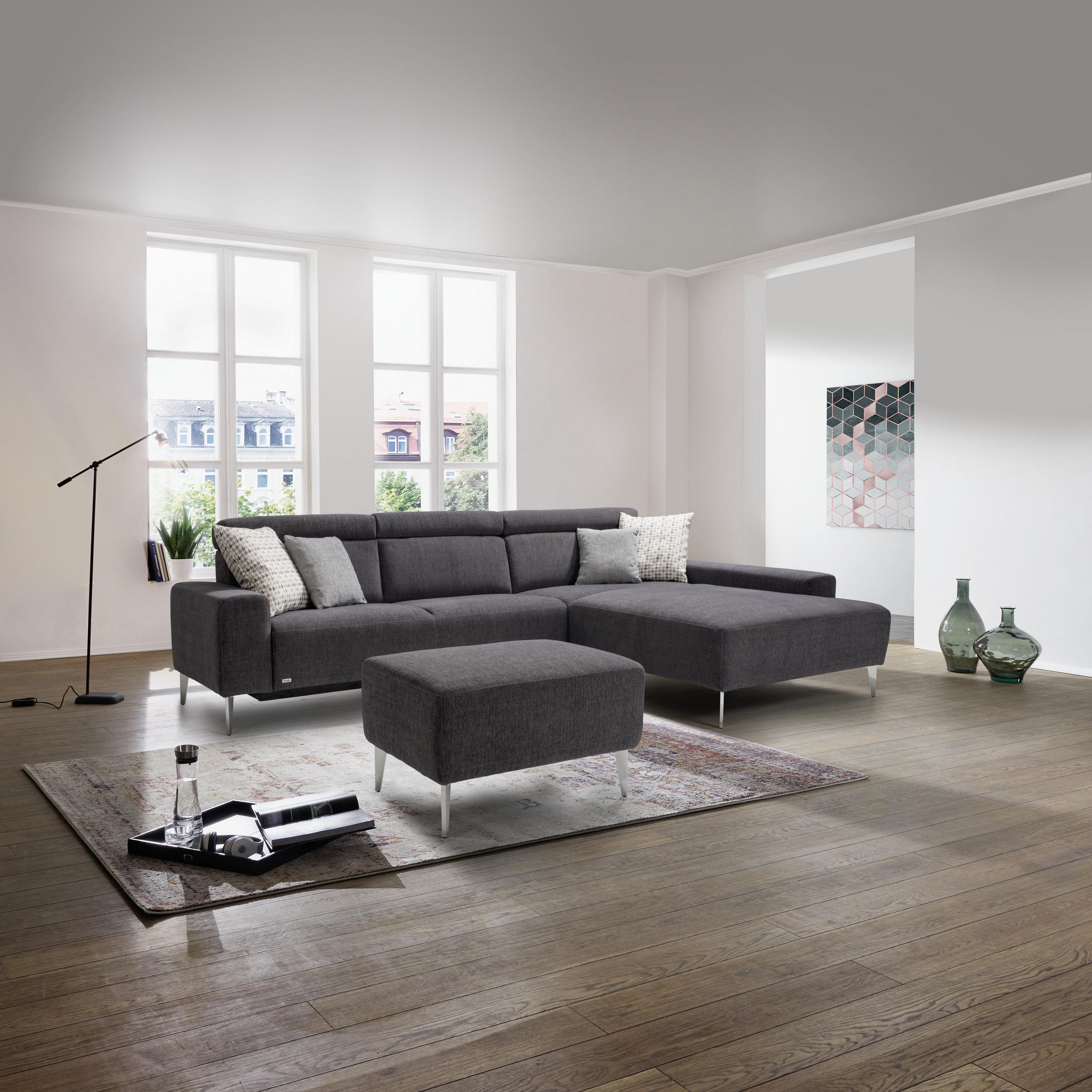 ECKSOFA Dunkelbraun Webstoff  - Dunkelbraun/Alufarben, Design, Textil (308/205cm) - Sedda