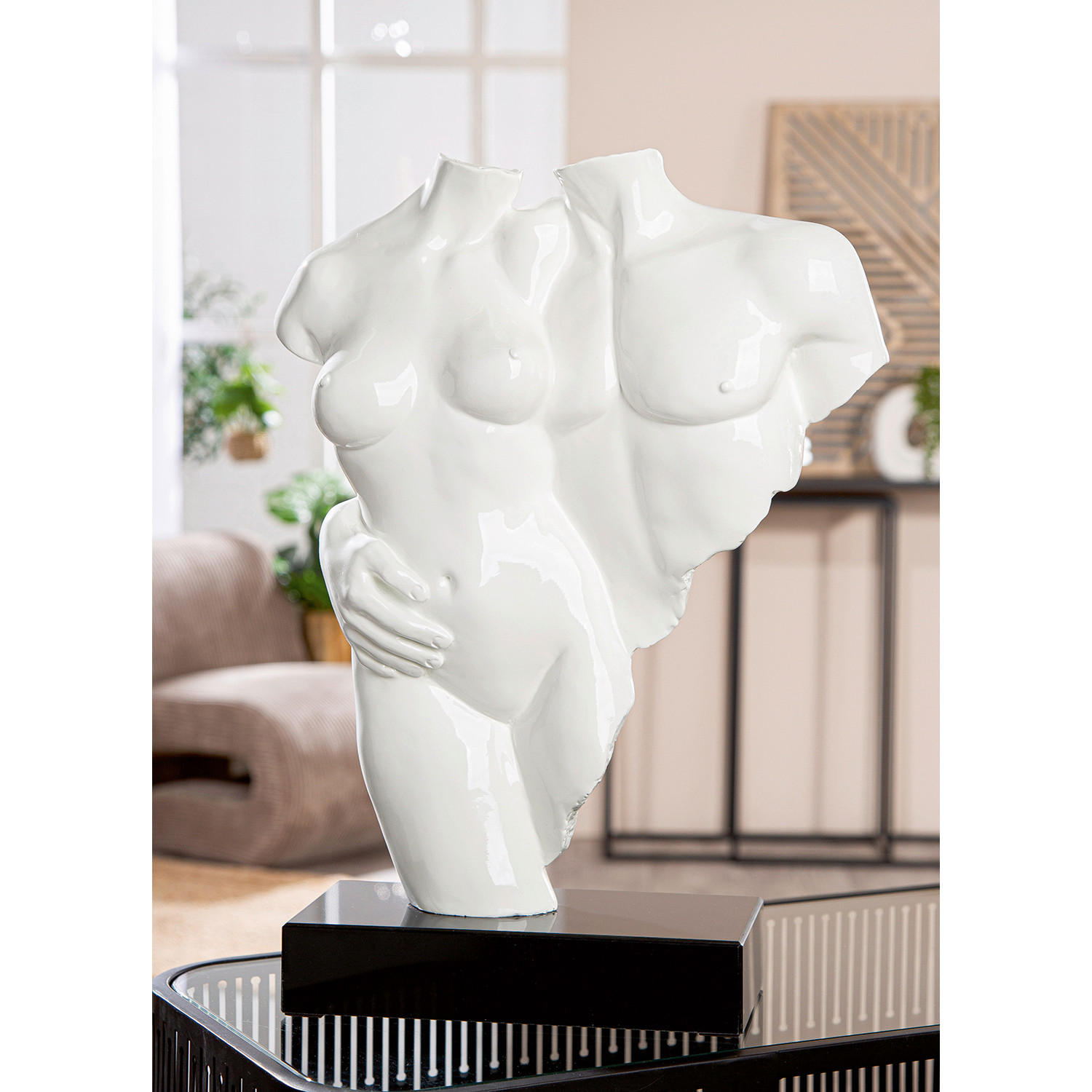 SKULPTUR - Schwarz/Weiß, LIFESTYLE, Kunststoff/Stein (35/49/12cm)