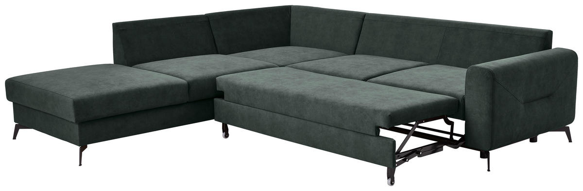 ECKSOFA in Chenille Dunkelgrün  - Dunkelgrün/Schwarz, Konventionell, Textil/Metall (257/275cm) - MID.YOU