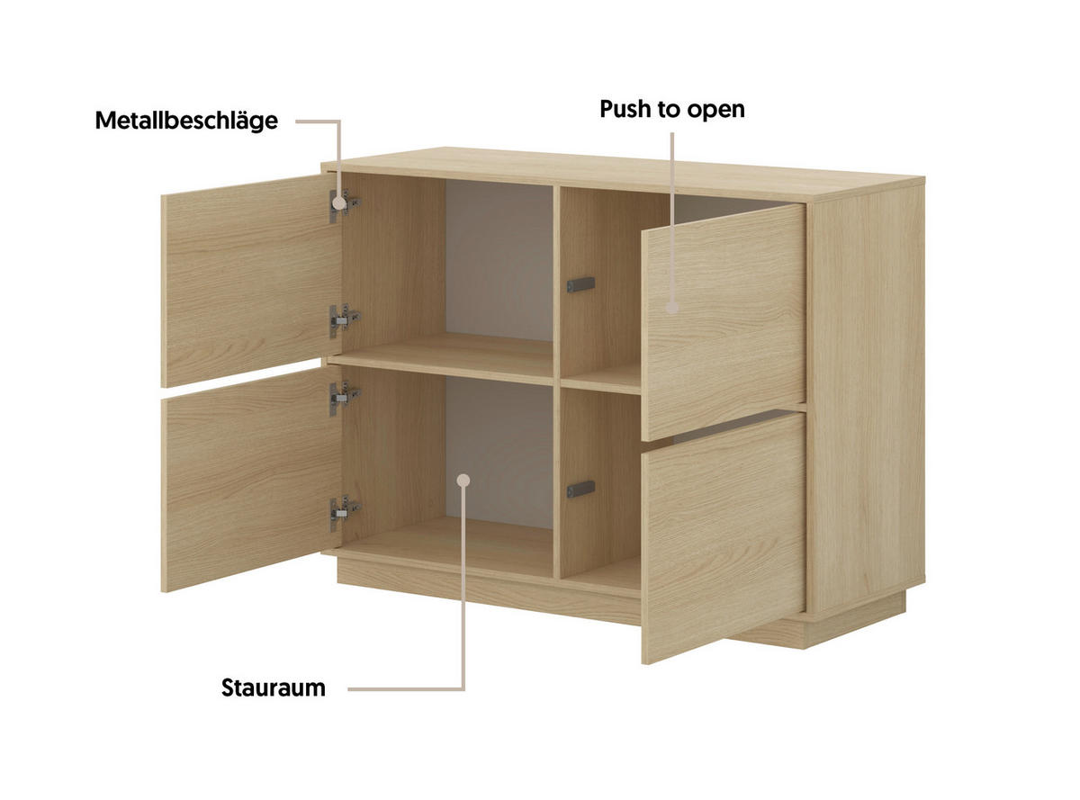SIDEBOARD Japandi  in 111/82,5/41,5 cm  - Eichefarben, Design, Holzwerkstoff (111/82,5/41,5cm) - MID.YOU