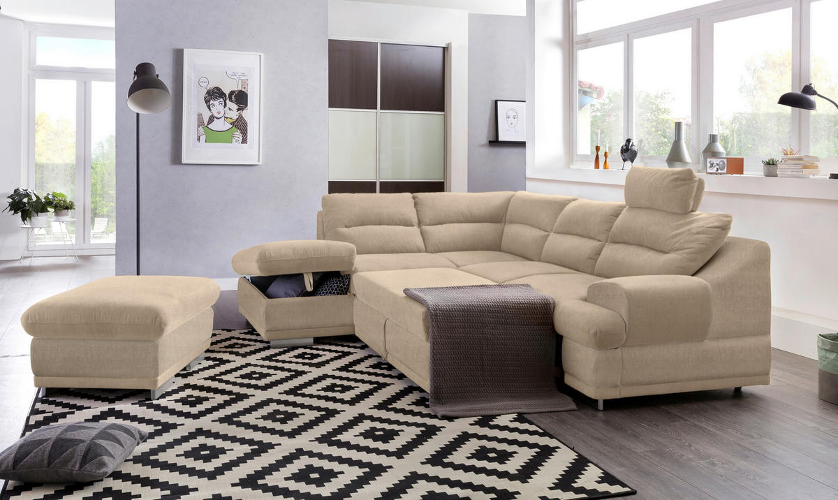 WOHNLANDSCHAFT in Velours Platinfarben  - Platinfarben/Chromfarben, Konventionell, Textil/Metall (217/264cm) - MID.YOU