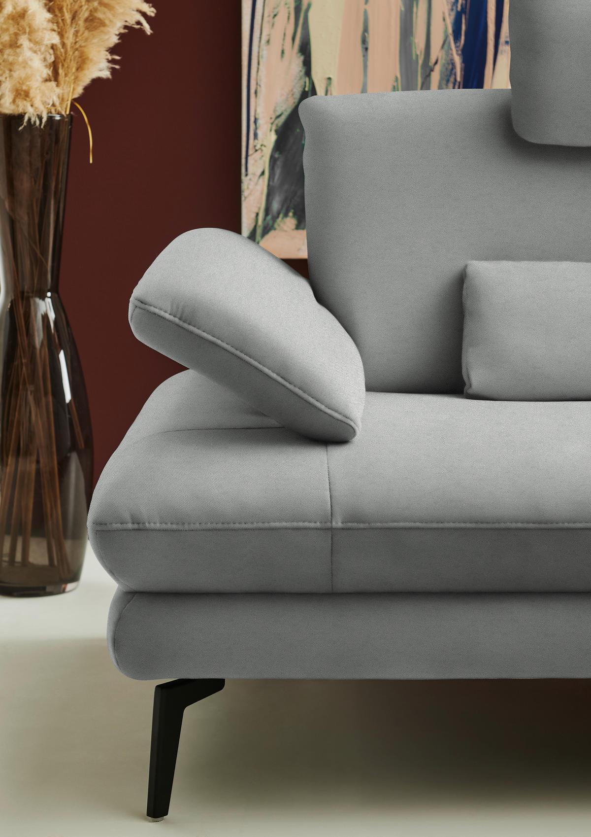 ECKSOFA Chenille, Flachgewebe Grau  - Schwarz/Grau, Design, Textil/Metall (284/180cm) - Dieter Knoll