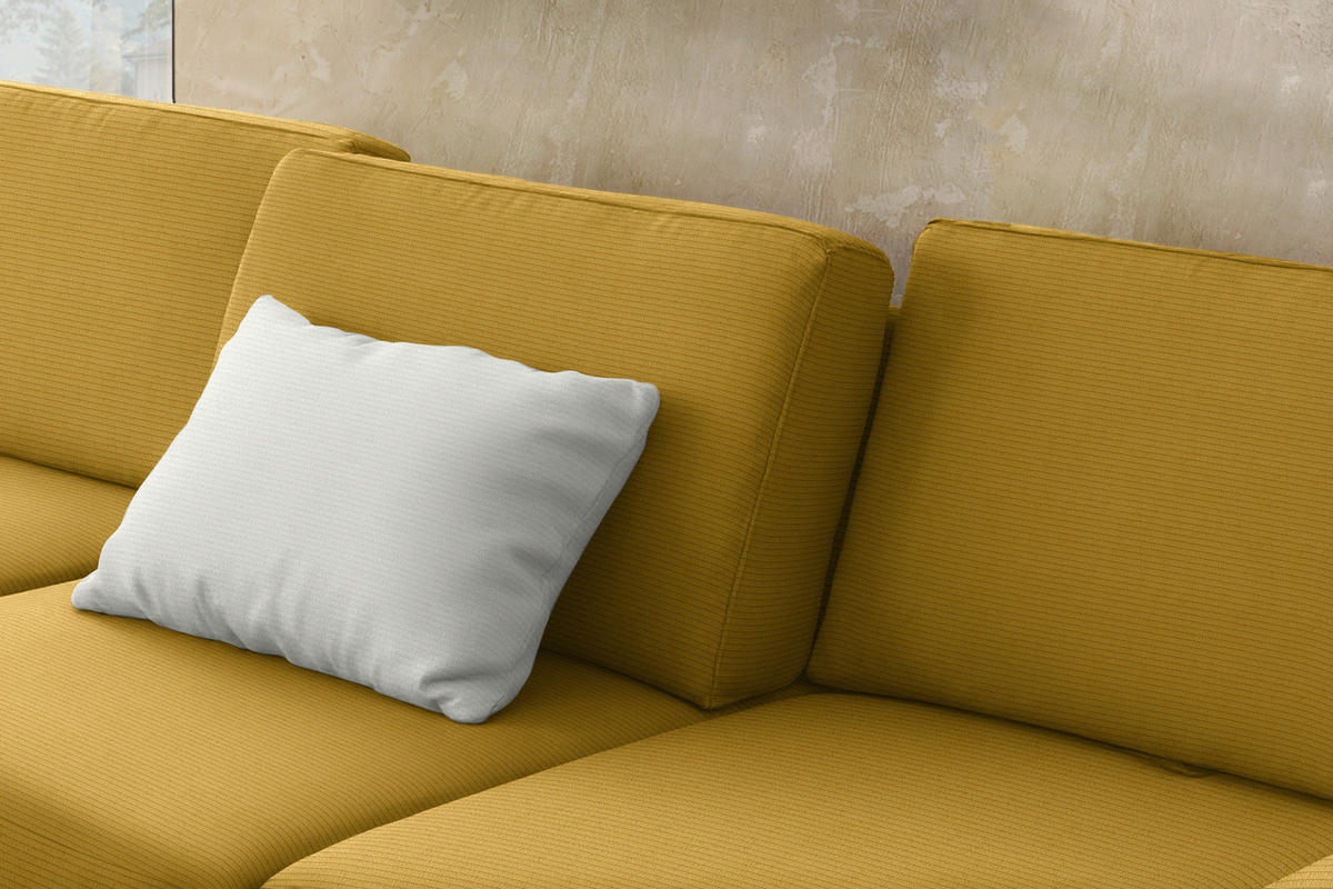 ECKSOFA  in Cord Goldfarben Rücken echt, Sitztiefenverstellung  185/298 cm  - Goldfarben/Schwarz, Design, Textil/Metall (185/298cm) - Pure Home Lifestyle