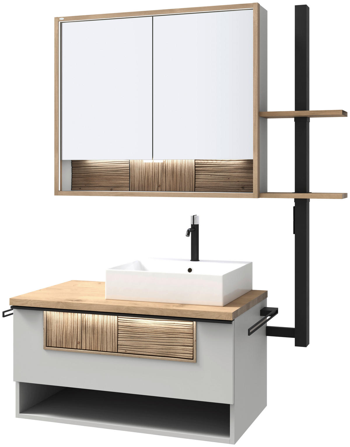 BADEZIMMER 3-teilig  in 128,5 cm  - Wildeiche/Schwarz, LIFESTYLE, Glas/Holz (128,5cm) - Voglauer