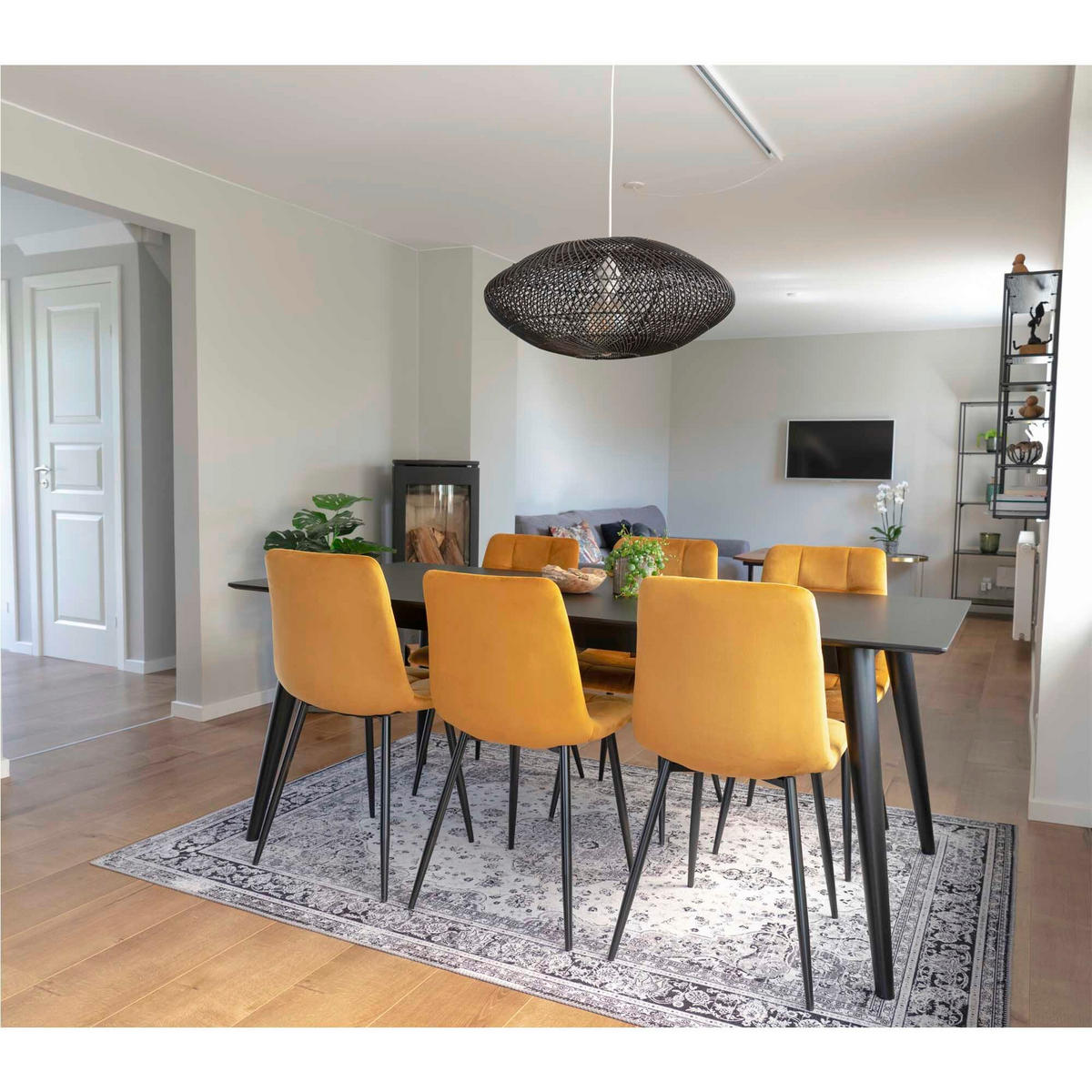 STOLSET 2 styck sammet  - svart/senapsgul, Modern, metall/textil (44/86/55cm) - MID.YOU