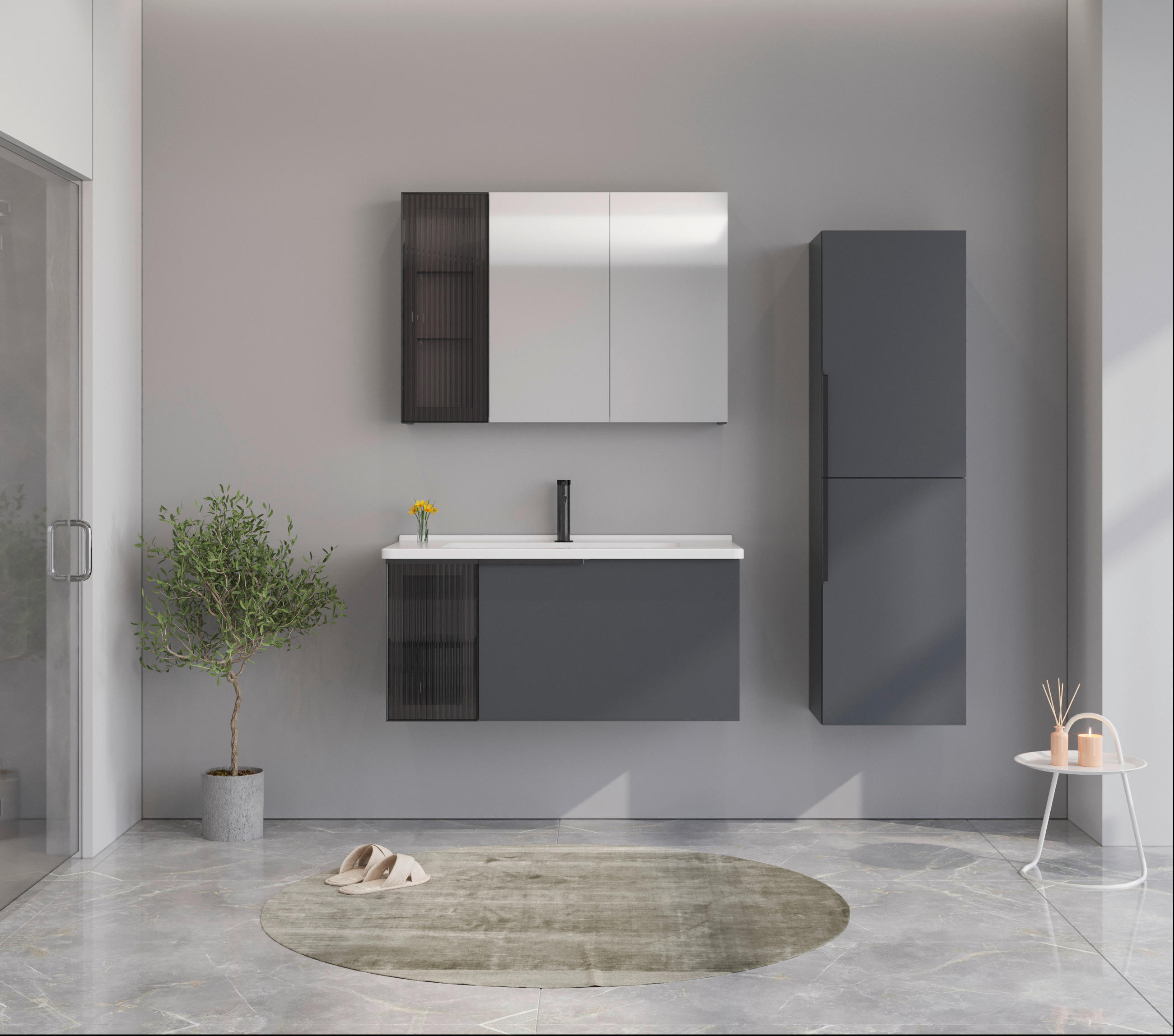 MIDISCHRANK 40/138/32 cm  - Anthrazit/Schwarz, MODERN, Glas/Holzwerkstoff (40/138/32cm) - MID.YOU