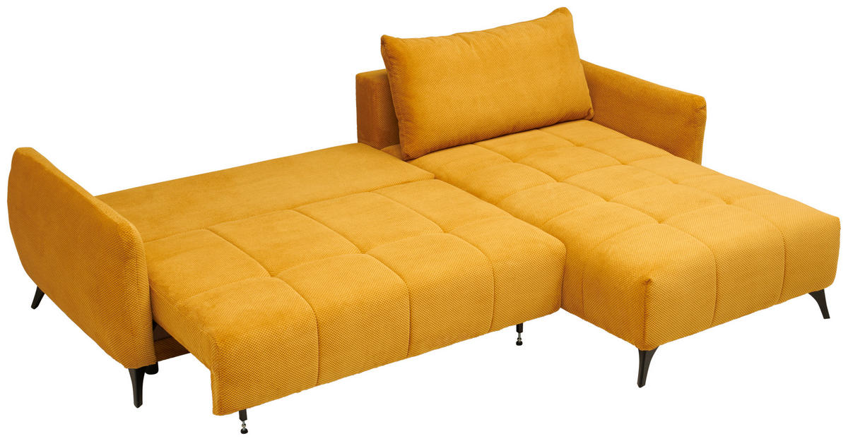 ECKSOFA in Struktur, Plüsch Senfgelb  - Senfgelb/Schwarz, Design, Textil/Metall (287/197cm) - Stylife