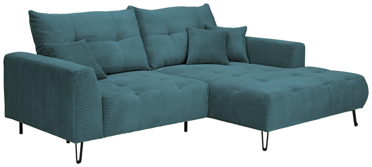ECKSOFA in Cord Petrol  250/175 cm  - Petrol/Schwarz, KONVENTIONELL, Textil/Metall (250/175cm) - Carryhome