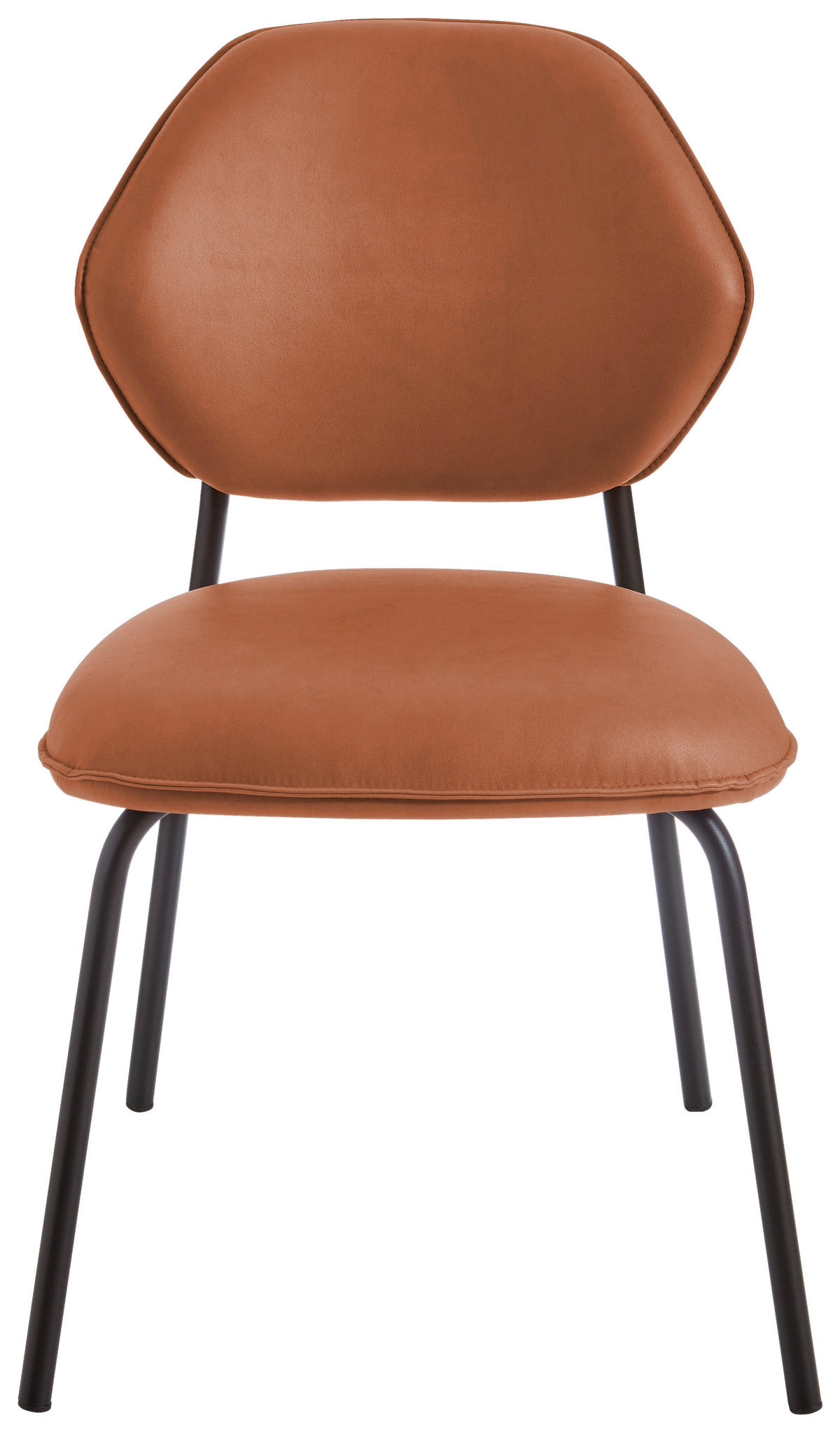 STUHL-SET 2 Stück  in Edelstahl Lederlook (vegan)  - Cognac/Schwarz, Basics, Textil/Metall (51/85/63cm) - Celina Home