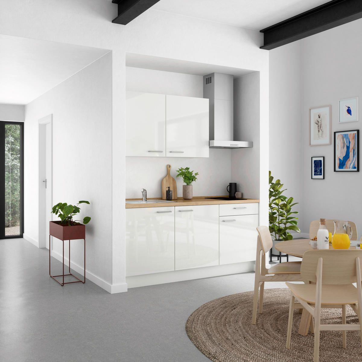 KUHINJSKI BLOK BREZ APARATOV - barve nerjavečega jekla/barve hrasta, Moderno, kovina/leseni material (180cm) - Celina Home