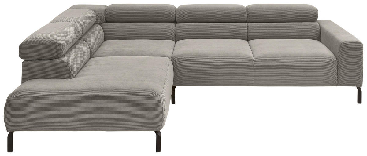 ECKSOFA in Feincord Grau  - Schwarz/Grau, Design, Textil/Metall (219/273cm) - Pure Home Lifestyle