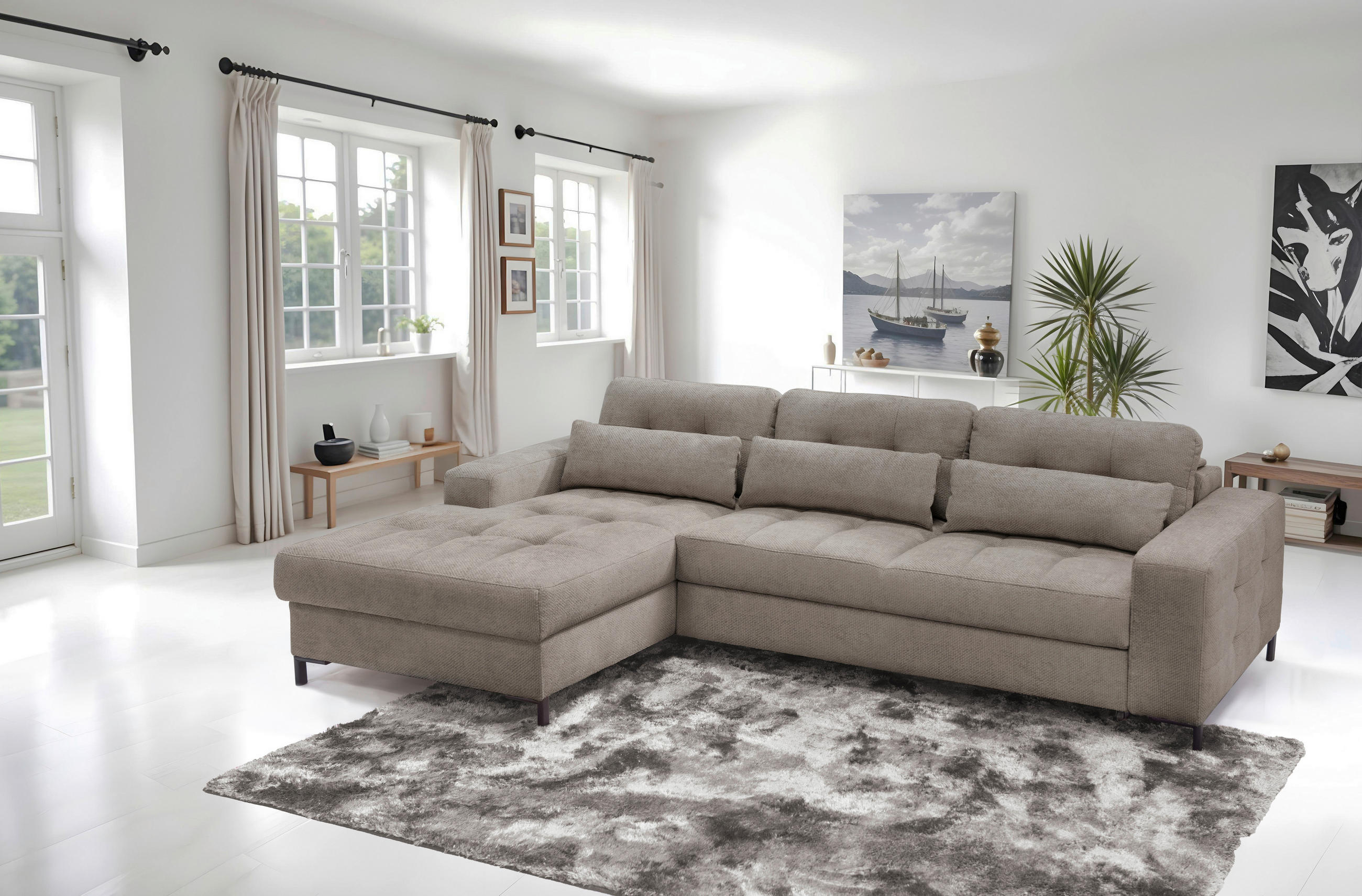 ECKSOFA in Struktur Hellbraun  - Hellbraun/Schwarz, Design, Textil/Metall (176/255cm) - Livetastic