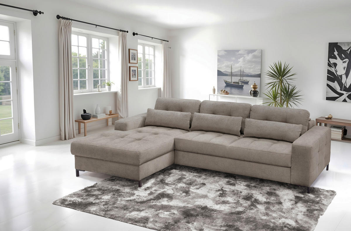 ECKSOFA in Struktur Hellbraun  176/255 cm  - Hellbraun/Schwarz, Design, Textil/Metall (176/255cm) - Livetastic