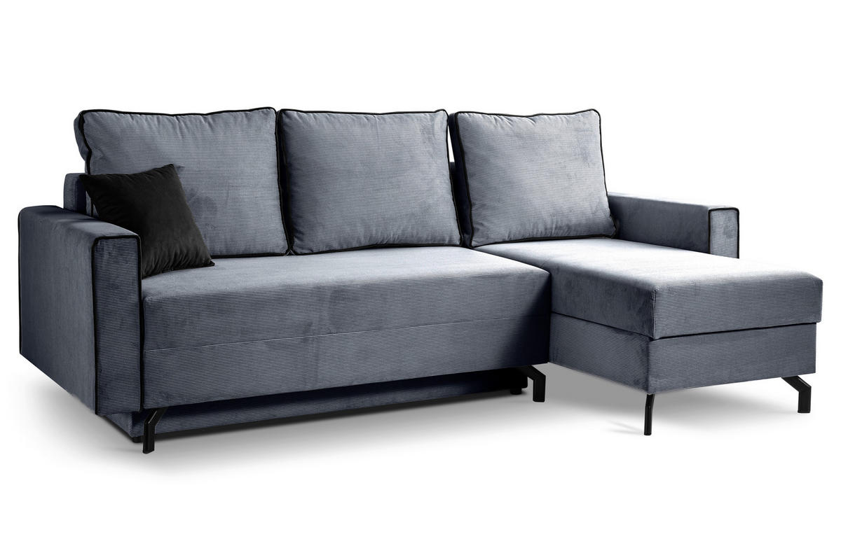 ECKSOFA MARTI Blaugrau Cord  - Blaugrau/Schwarz, Basics, Holz/Textil (230/148cm) - MID.YOU
