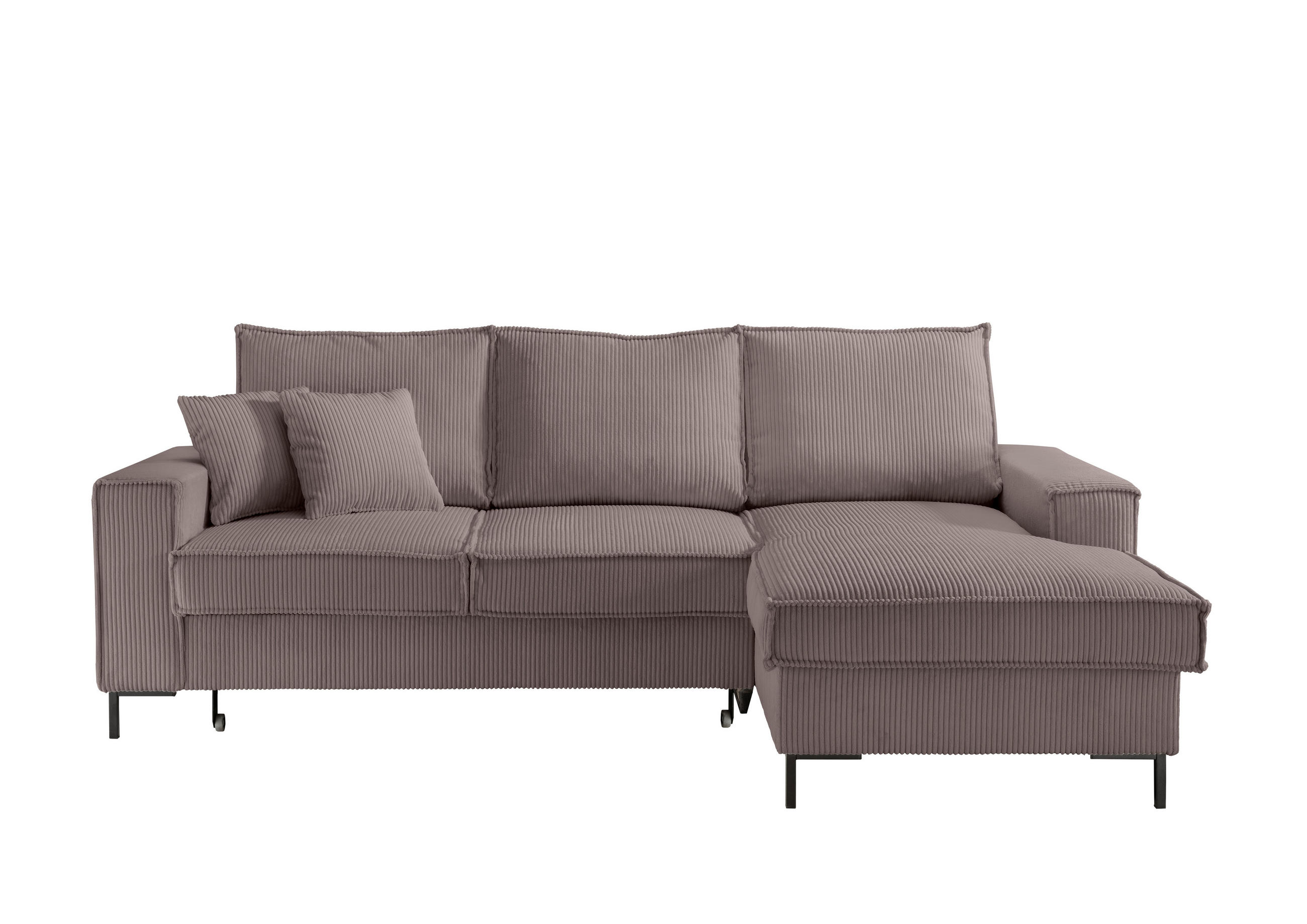 ECKSOFA Graubraun Cord  - Graubraun/Schwarz, MODERN, Textil/Metall (240/150cm) - Livetastic