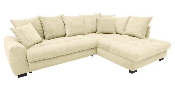 ECKSOFA Naturfarben Cord Rückenkissen, Armlehnenkissen, Bettkasten, Schlaffunktion, Rücken echt, Liegefläche im Originalstoff  - Schwarz/Naturfarben, KONVENTIONELL, Kunststoff/Textil (304/212cm) - Carryhome