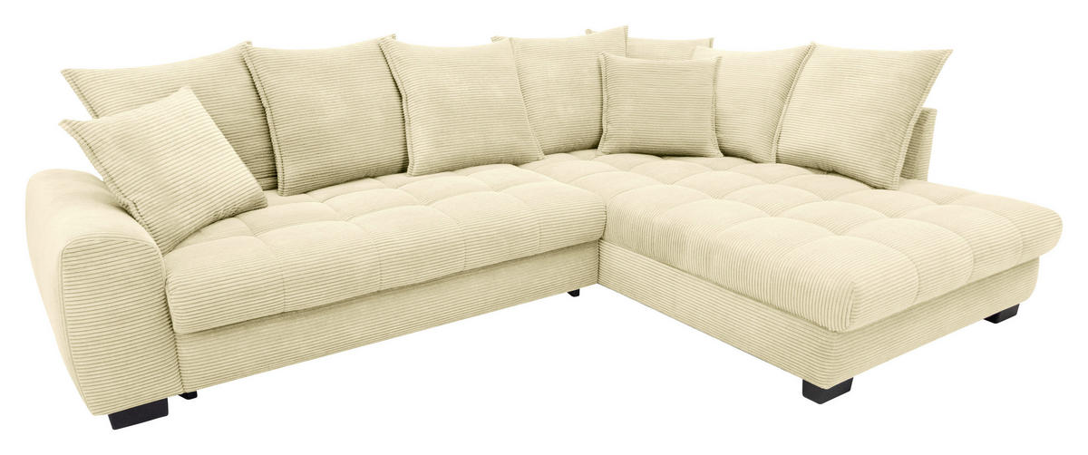 ECKSOFA Naturfarben Cord Rückenkissen, Armlehnenkissen, Bettkasten, Schlaffunktion, Rücken echt, Liegefläche im Originalstoff  - Schwarz/Naturfarben, KONVENTIONELL, Kunststoff/Textil (304/212cm) - Carryhome
