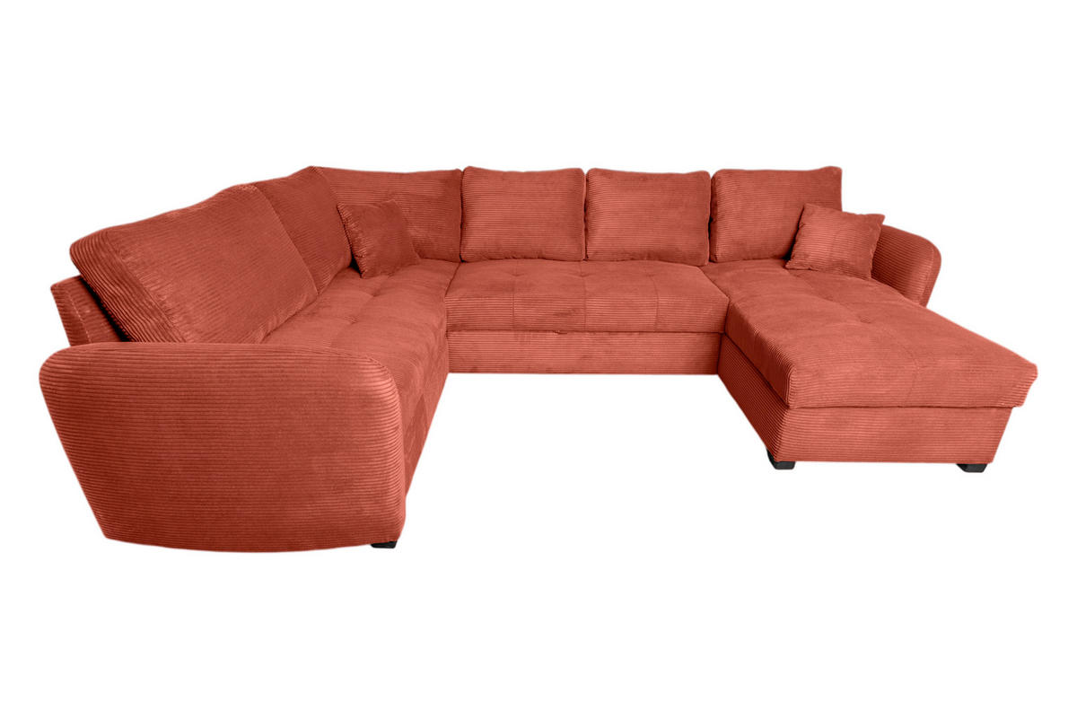 WOHNLANDSCHAFT SORINA Orange Cord  - Schwarz/Orange, Design, Kunststoff/Textil (202/305/157cm) - MID.YOU