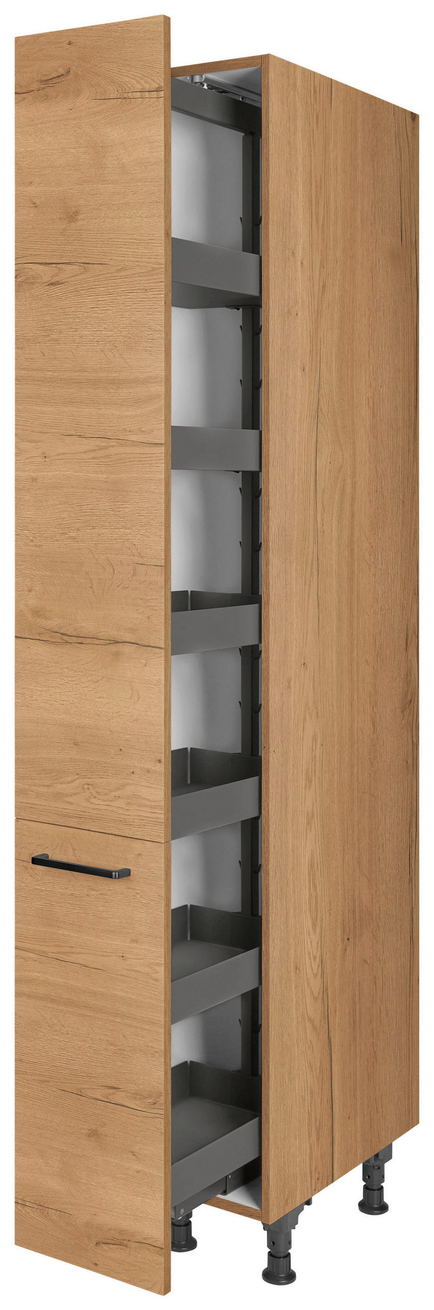 APOTHEKERSCHRANK 30/216,6/58 cm in Eichefarben - Eichefarben/Schwarz, MODERN, Holzwerkstoff/Metall (30/216,6/58cm) - Nobilia