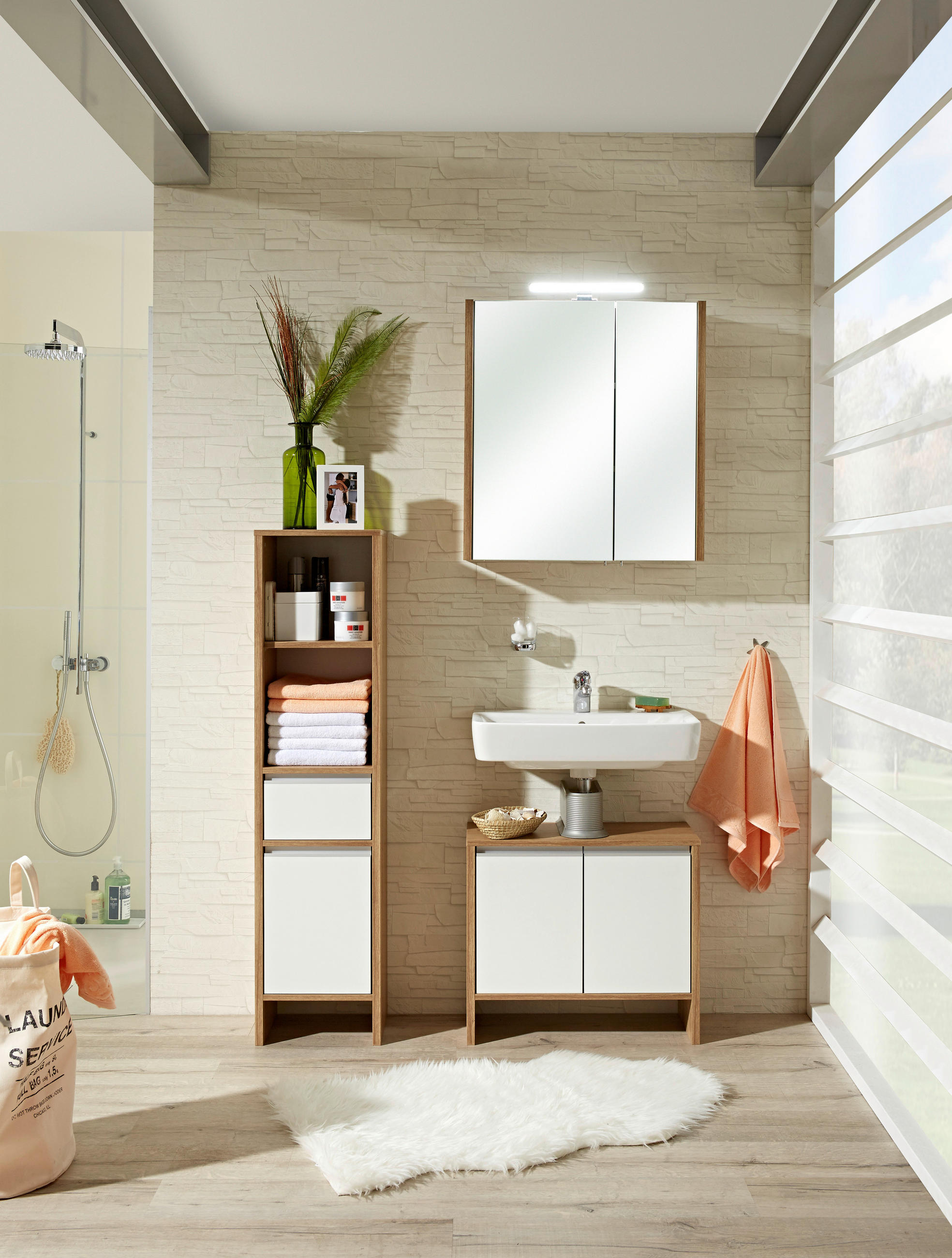 WASCHBECKENUNTERSCHRANK 62/55/28 cm  - Weiss/Eichefarben, Konventionell, Holzwerkstoff (62/55/28cm) - Xora