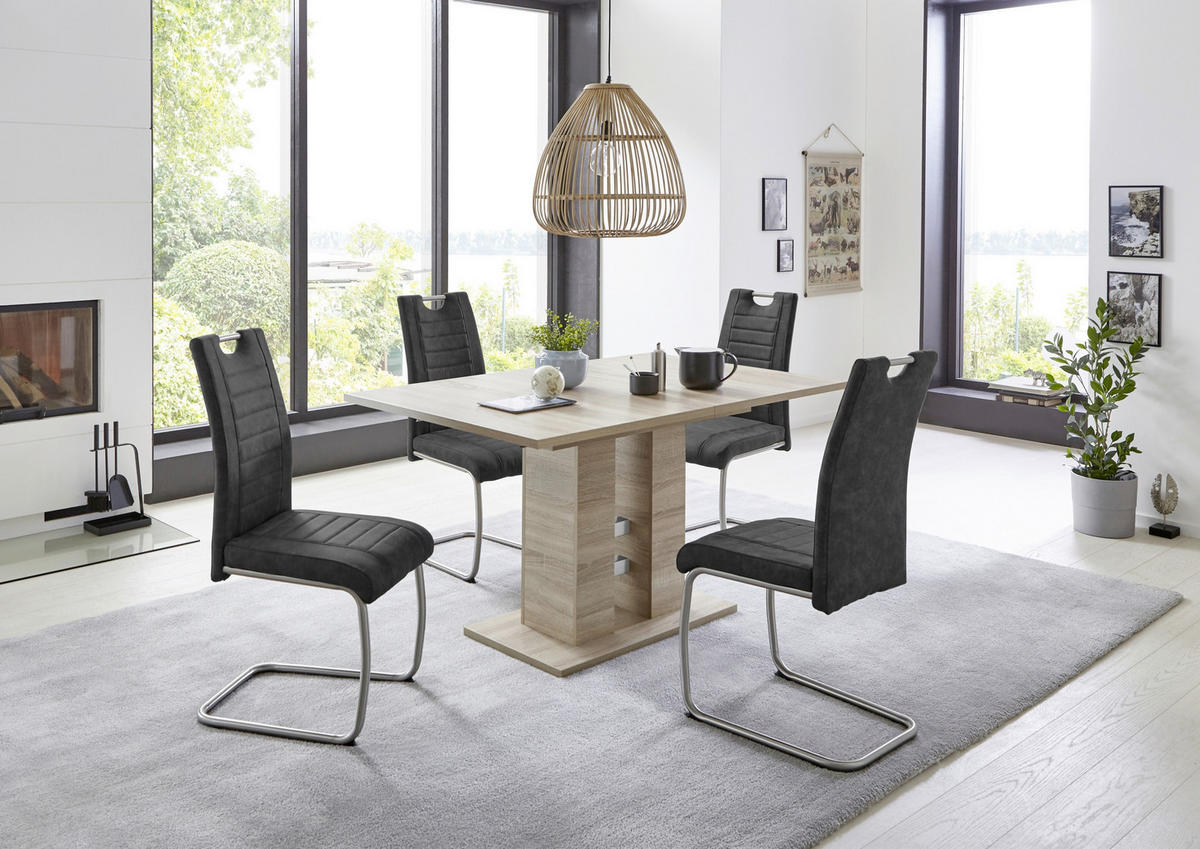 TISCHGRUPPE   - Anthrazit/Sonoma Eiche, MODERN, Textil/Metall (140 - 220/76/90cm) - MID.YOU