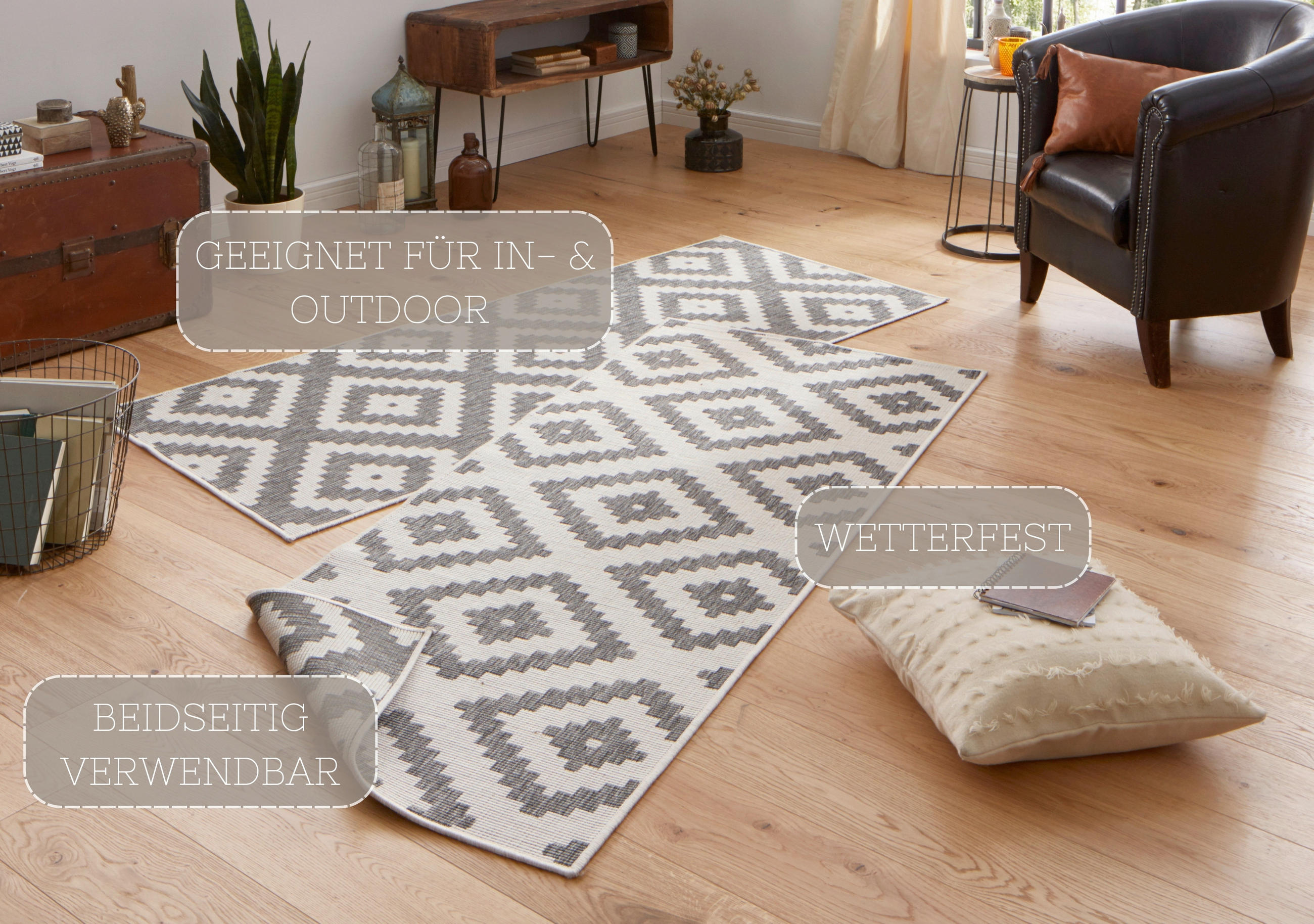 OUTDOORTEPPICH 80/250 cm Twin Creme, Grau  - Creme/Grau, Basics, Kunststoff (80/250cm)