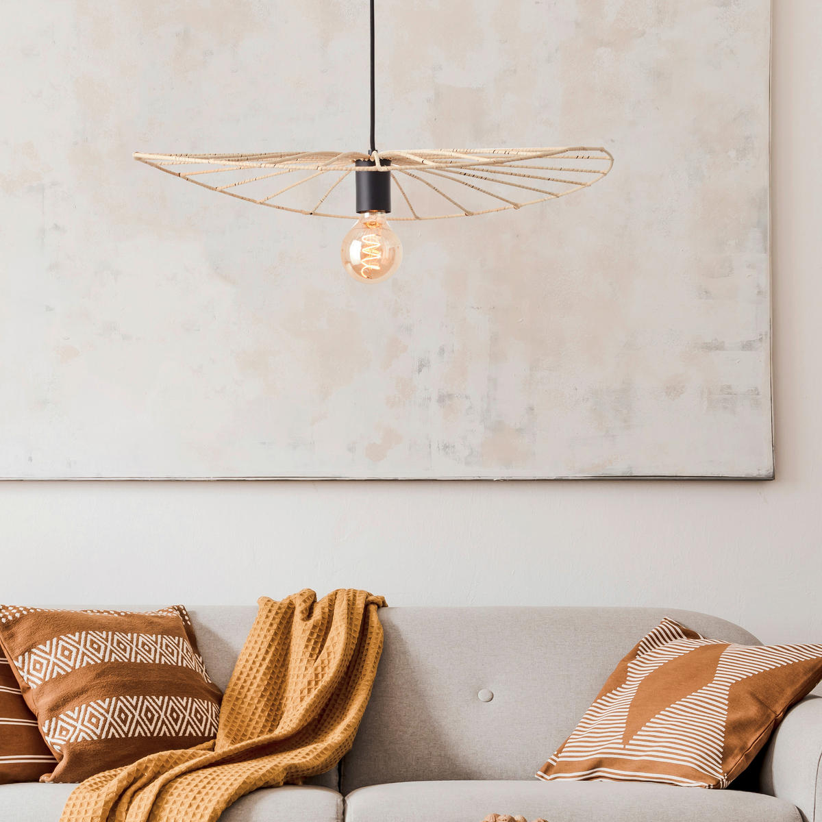 VISEČA NIHALNA SVETILKA        60/120 cm     52 W E27 - črna/naravne barve, Basics, kovina/naravni materiali (60/120cm)