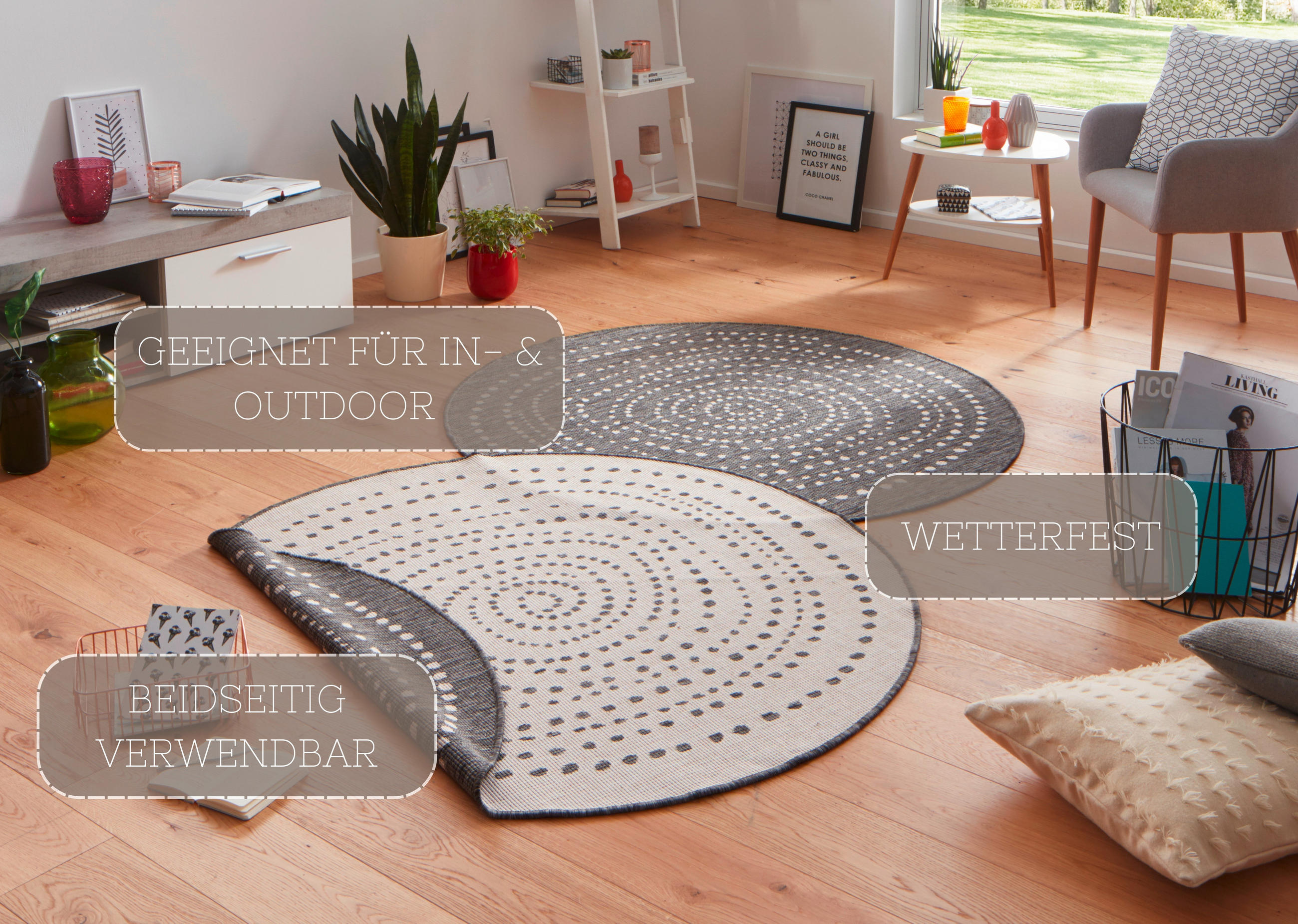 OUTDOORTEPPICH 140 cm Twin Creme, Grau  - Creme/Grau, Design, Kunststoff (140cm)