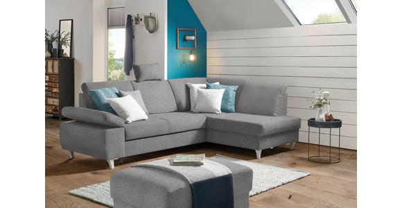 ECKSOFA in Flachgewebe Grau  - Silberfarben/Grau, KONVENTIONELL, Holz/Textil (255/186cm) - Cantus