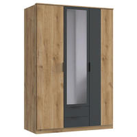 KLEIDERSCHRANK 135/197/58 cm,  in Graphitfarben, Plankeneiche, 3-türig  - Plankeneiche/Schwarz, Design, Glas/Holzwerkstoff (135/197/58cm) - Boxxx