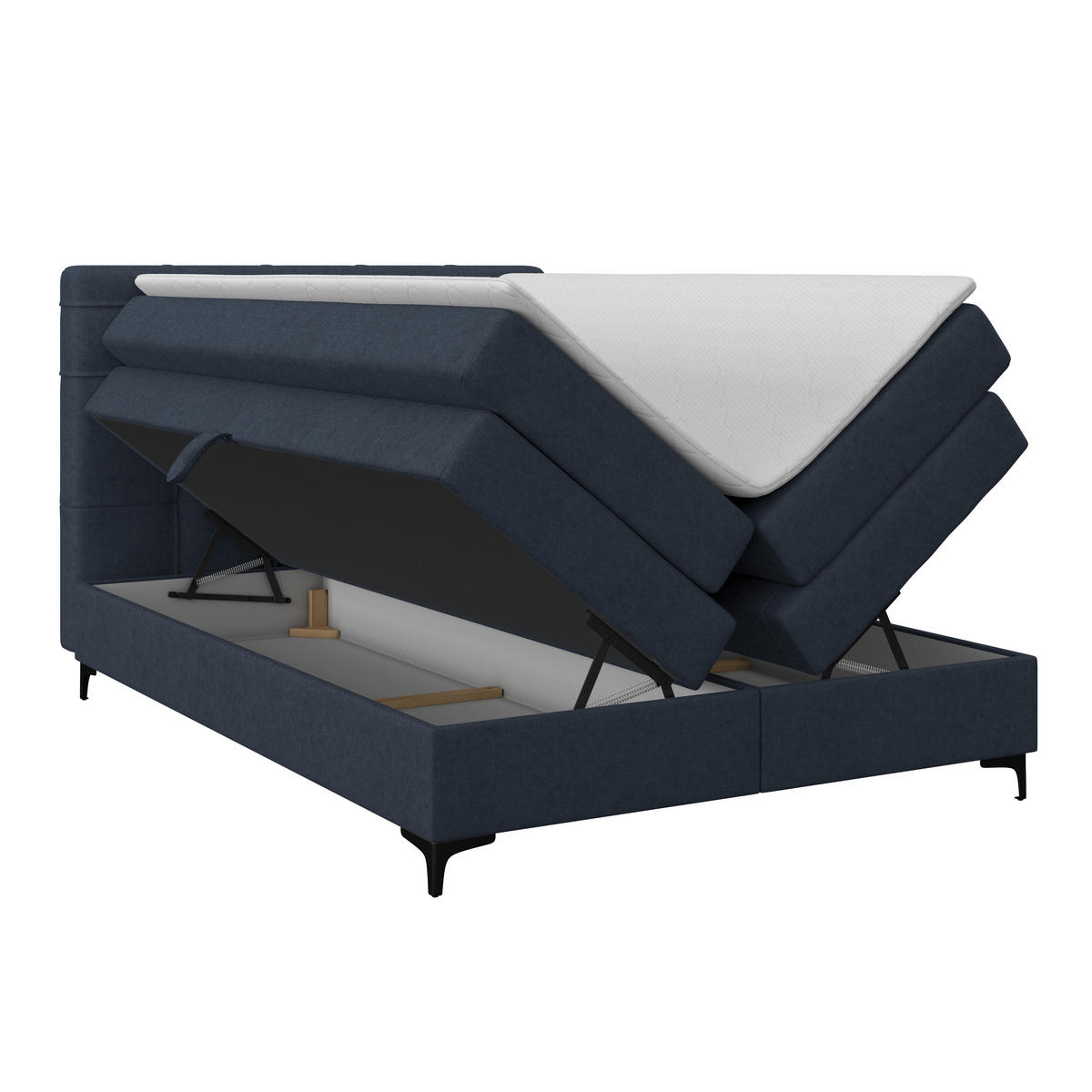 BOXSPRINGBETT 140/200 cm,  in Dunkelblau, H3 = fest  - Schwarz/Dunkelblau, KONVENTIONELL, Kunststoff/Textil (140/200cm)