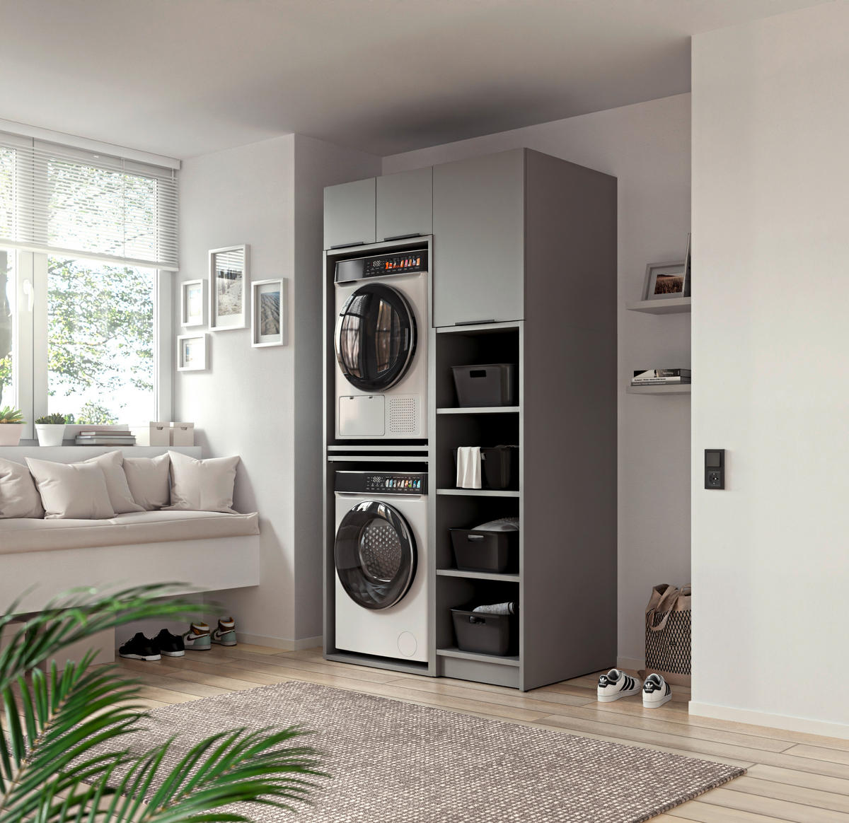 WASCHMASCHINENSCHRANK 70/220/68 cm  in Grau  - Schwarz/Grau, Basics, Holzwerkstoff/Kunststoff (70/220/68cm) - MID.YOU