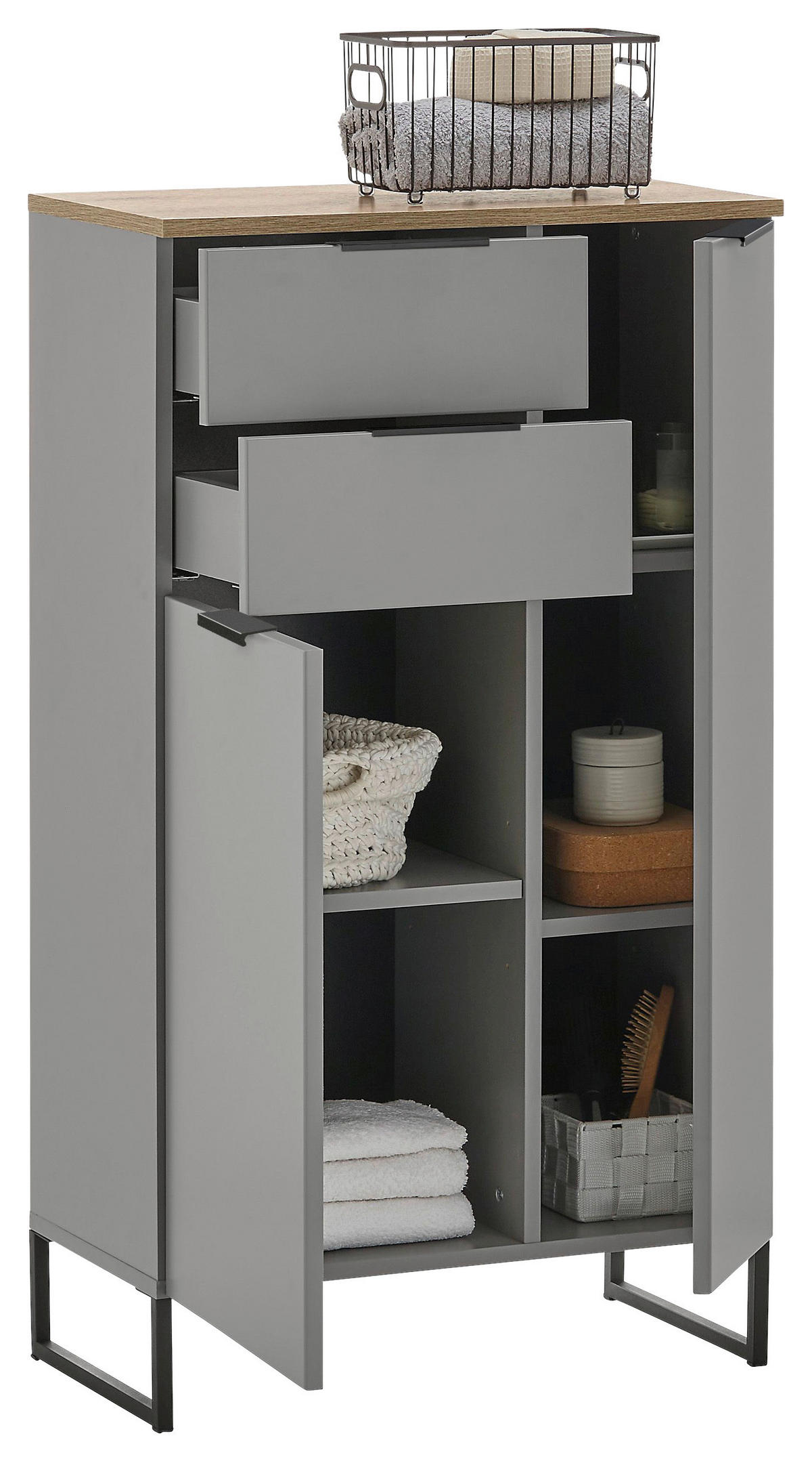 MIDI SKŘÍŇKA, šedá, barvy dubu, 60/106/32 cm - šedá/černá, Konvenční, kov/kompozitní dřevo (60/106/32cm) - Venda