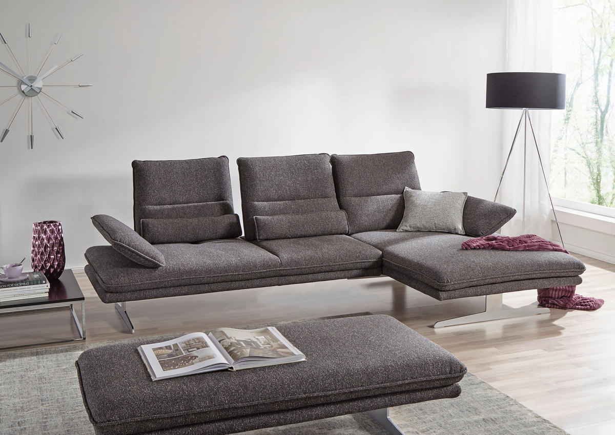 ECKSOFA in Webstoff Anthrazit  - Chromfarben/Anthrazit, Design, Textil/Metall (291/164cm) - Chilliano