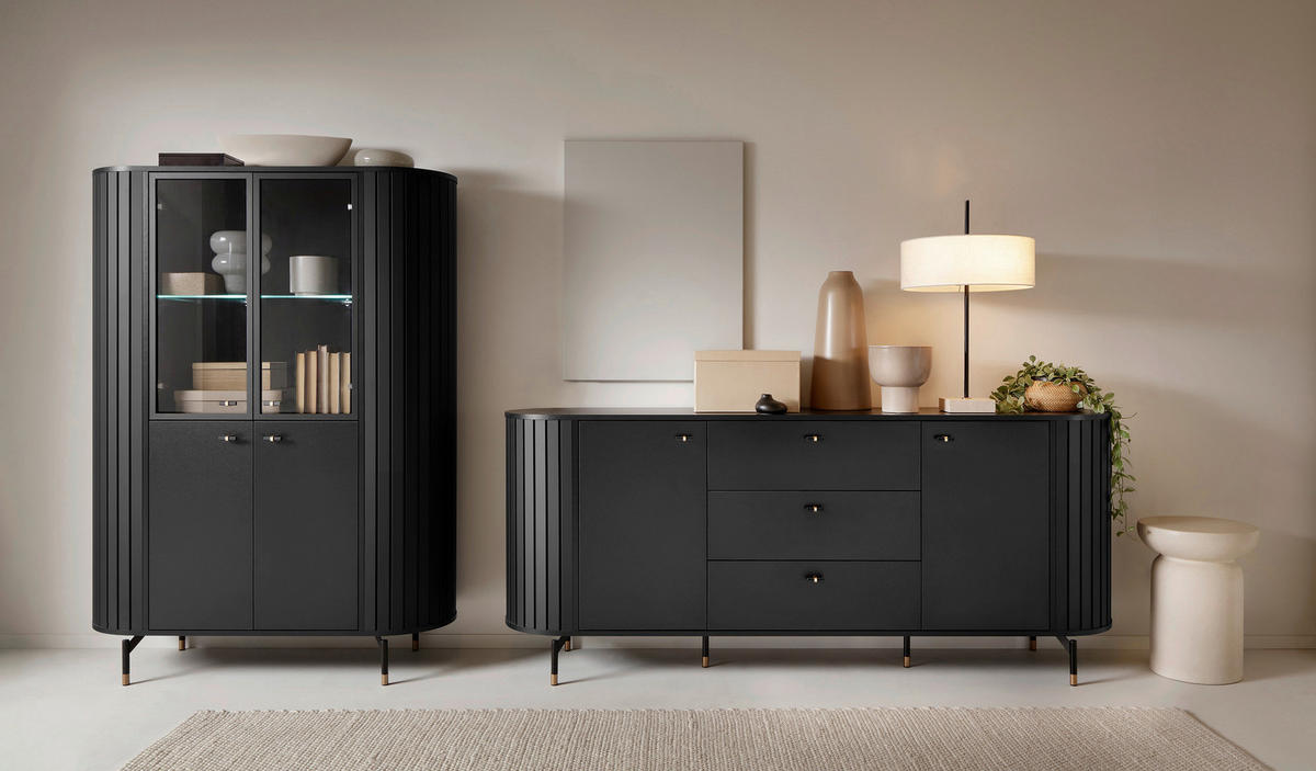 SIDEBOARD  in 190,1/81/40 cm  - Goldfarben/Schwarz, MODERN, Holzwerkstoff/Metall (190,1/81/40cm) - home24