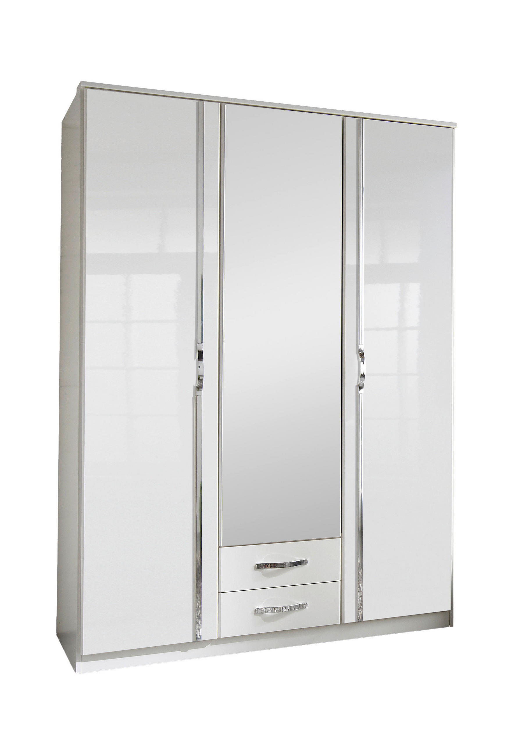 DREHTÜRENSCHRANK Weiss, Weiss Hochglanz  - Weiss Hochglanz/Chromfarben, Modern, Holzwerkstoff/Kunststoff (135/199/58cm) - MID.YOU
